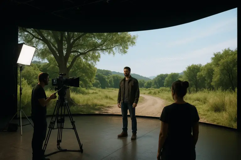 filming an outdoor scene in a studio using a LED background